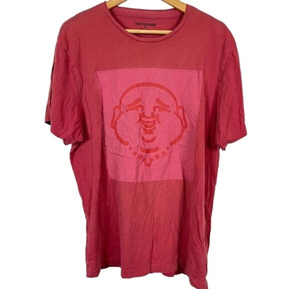 True Religion Mens Red Graphic Buddha Tee T Shirt Short Sleeve Cotton sz 2XL 2X - Picture 1 of 16